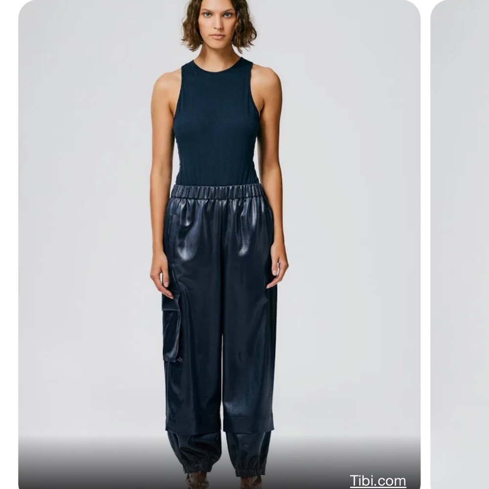 Tibi Celia Drape Pull On Wilt Jogger in metallic navy size small